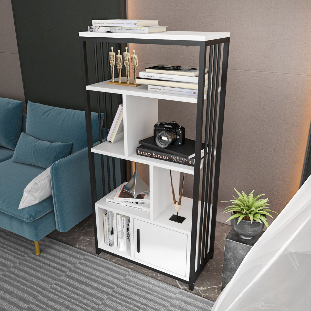 Bibliotecă Valero, Diverse culori, 60x30x120 cm - Alb - Negru | SKU: 875ZNA4567 | Bibliotecă Valero, 60x30x120 cm, varianta Alb - Negru, produs pentru amenajarea locuinței, disponibil online în România la CasaMob