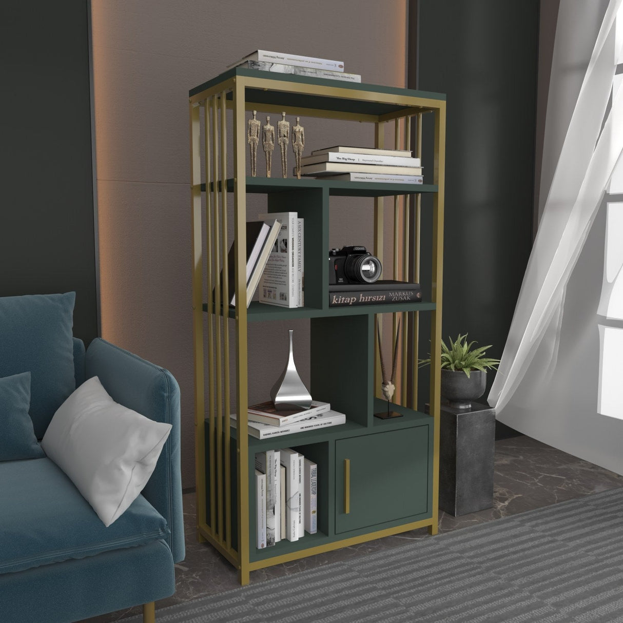 Bibliotecă Valero, Diverse culori, 60x30x120 cm - Verde - Auriu | SKU: 875ZNA4569 | Bibliotecă Valero, 60x30x120 cm, varianta Verde - Auriu, produs pentru amenajarea locuinței, disponibil online în România la CasaMob