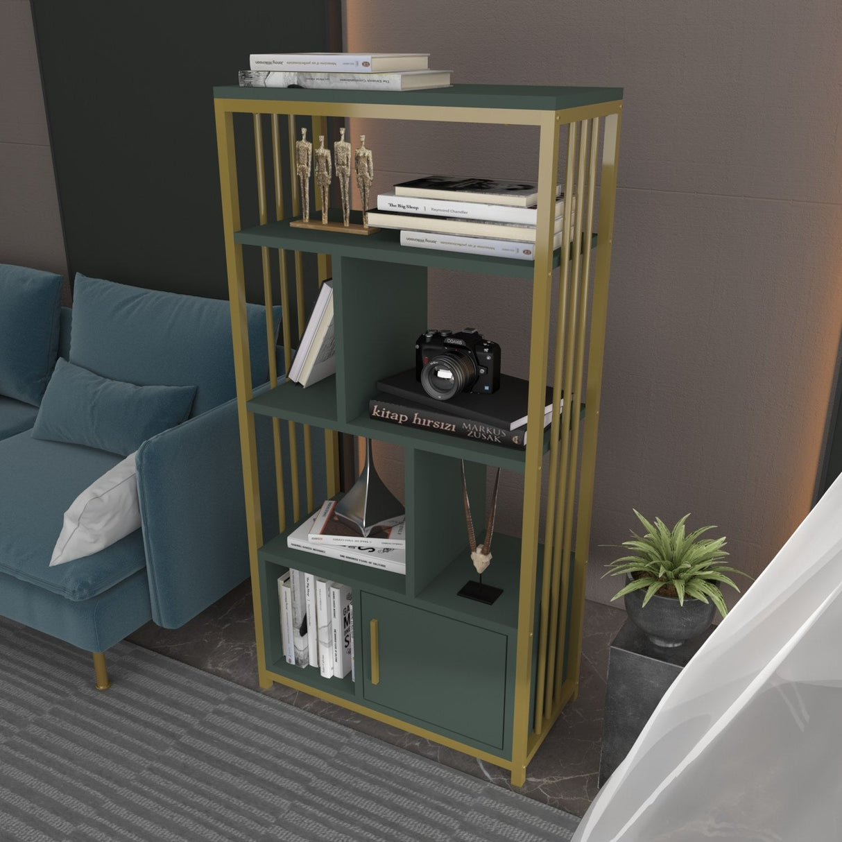 Bibliotecă Valero, Diverse culori, 60x30x120 cm - Verde - Auriu | SKU: 875ZNA4569 | Bibliotecă Valero, 60x30x120 cm, varianta Verde - Auriu, produs pentru amenajarea locuinței, disponibil online în România la CasaMob