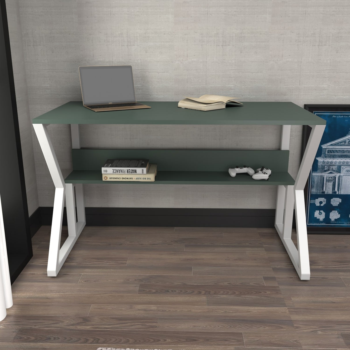 Birou Wake, Verde - Alb, 120x60x73 cm