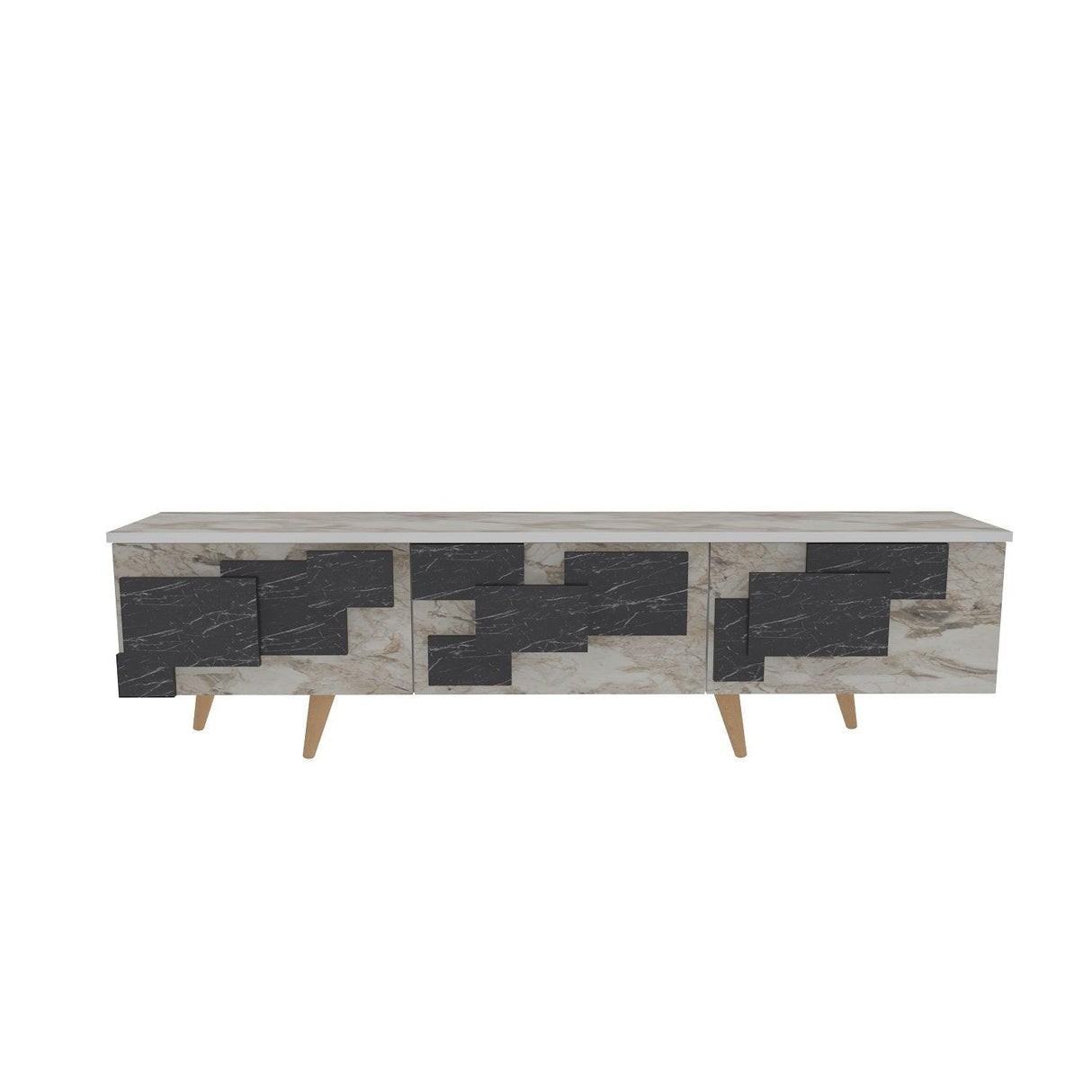 Comoda Tv Uc Boyut 3d Design cu 3 Compartimente, 160 X 45 X 35 Cm - Marmură albă, SKU 875ZNA4581