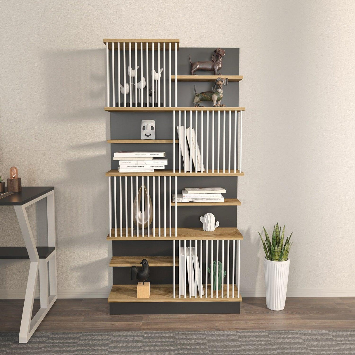 Biblioteca Sanali cu 9 Rafturi, 80 X 160 X 25 Cm - Stejar negru, SKU 875ZNA4605