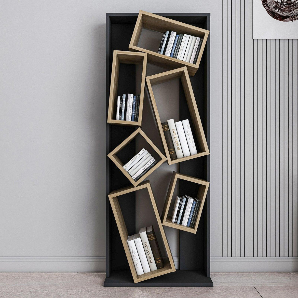 Biblioteca Razvan Design inception 6 compartimente, 63 X 154 X 24 Cm - Stejar negru, SKU 875ZNA4608