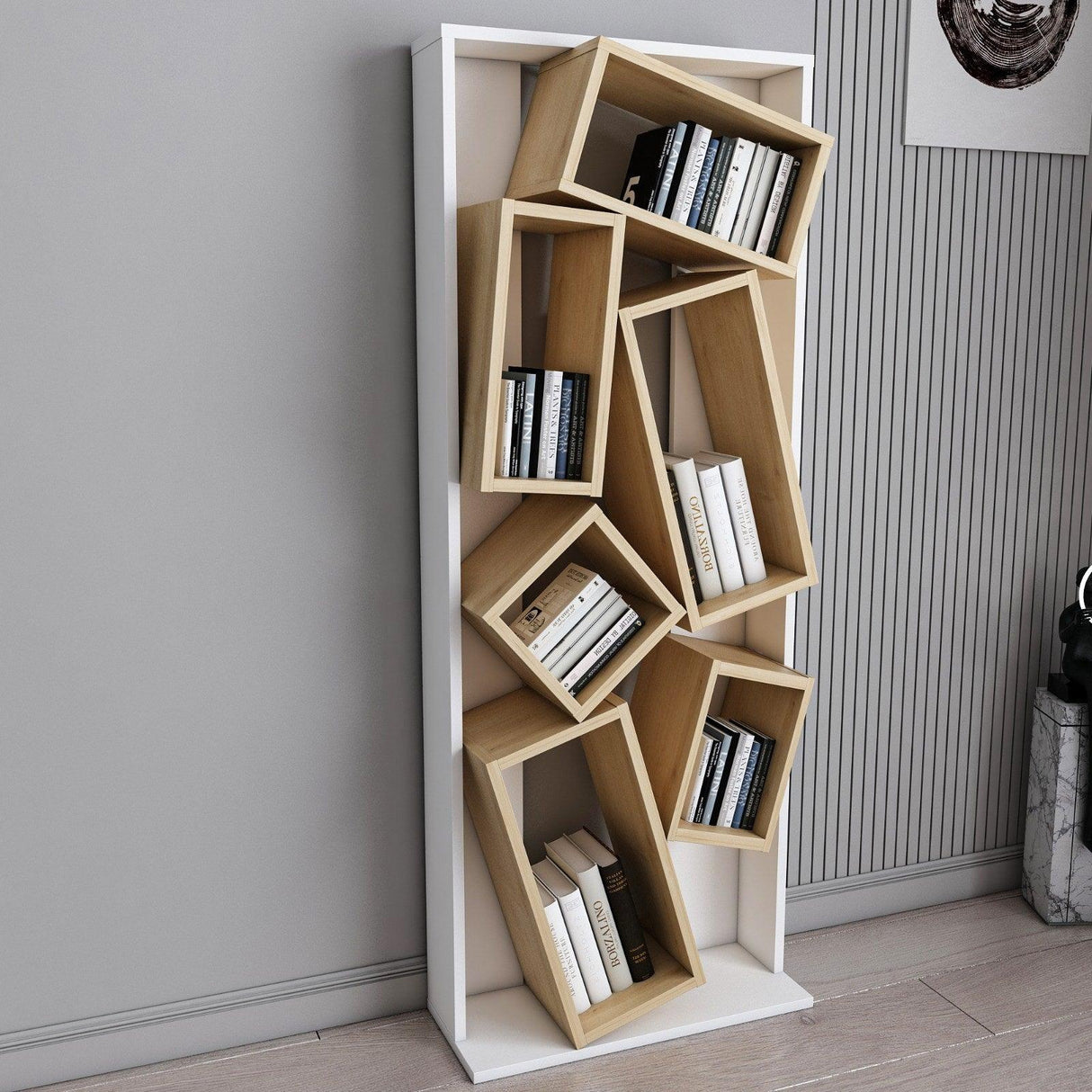 Biblioteca Razvan Design inception 6 compartimente, 63 X 154 X 24 Cm - stejar alb, SKU 875ZNA4608