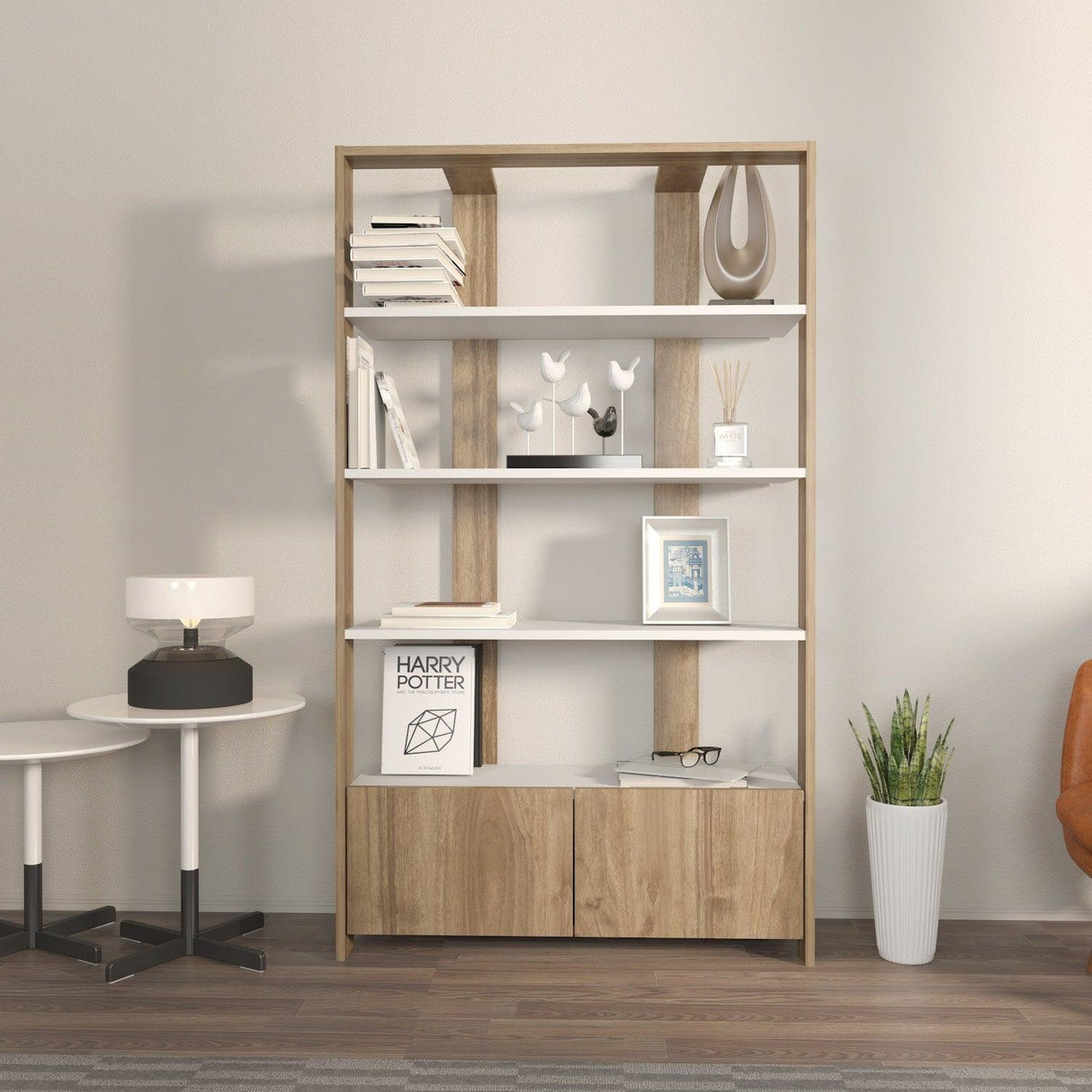 Biblioteca Elly cu 2 Usi si 5 Rafturi,  93 X 160 X 32 Cm - Nuc Alb, SKU 875ZNA4614