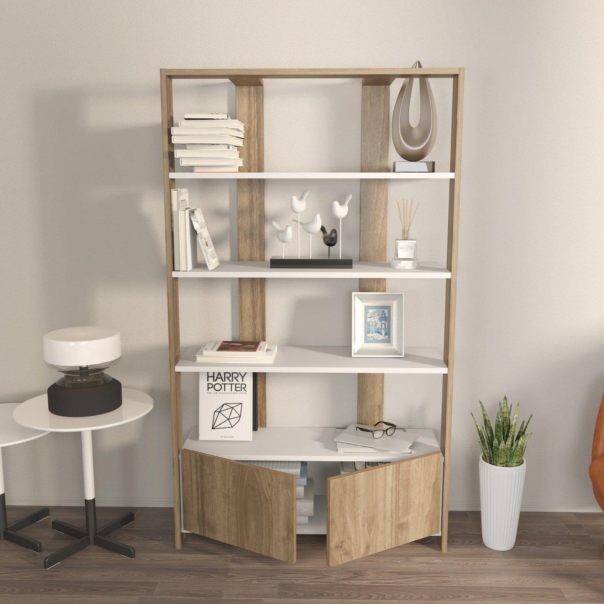Biblioteca Elly cu 2 Usi si 5 Rafturi,  93 X 160 X 32 Cm - Nuc Alb, SKU 875ZNA4614