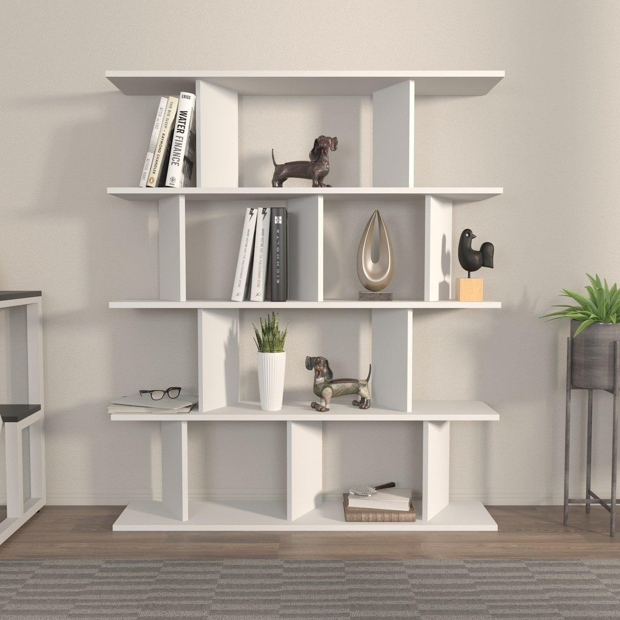 Biblioteca Tipi cu 5 Rafturi, 120 X 141 X 25 Cm - Alb, SKU 875ZNA4617