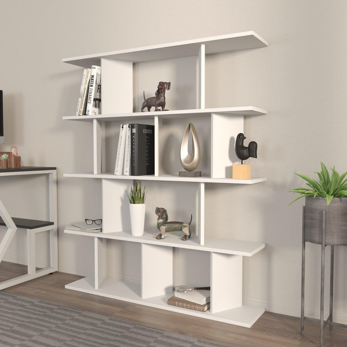 Biblioteca Tipi cu 5 Rafturi, 120 X 141 X 25 Cm - Alb, SKU 875ZNA4617