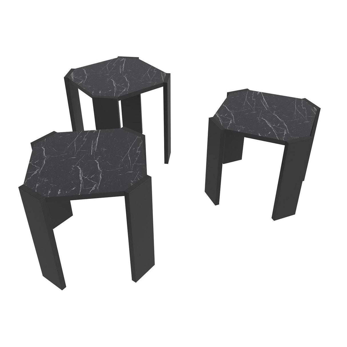 Set Masuta De Cafea Soril 3 Bucati,  45 X 41 X 45 Cm - Marmură neagră, SKU 875ZNA4627
