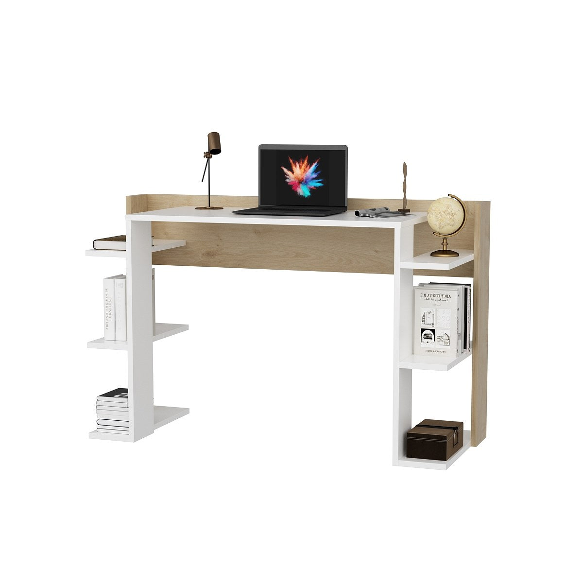 Birou Çinar, Diverse culori, 123x45x77 cm - Alb - Stejar | SKU: 875ZNA4631 | Birou Çinar, 123x45x77 cm, varianta Alb - Stejar, produs pentru amenajarea locuinței, disponibil online în România la CasaMob