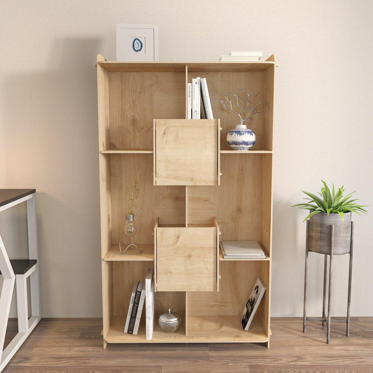 Biblioteca Anap cu 6 Rafturi si 2 Compartimente, Stejar, 83 X 138 X 27 cm, SKU 875ZNA4646