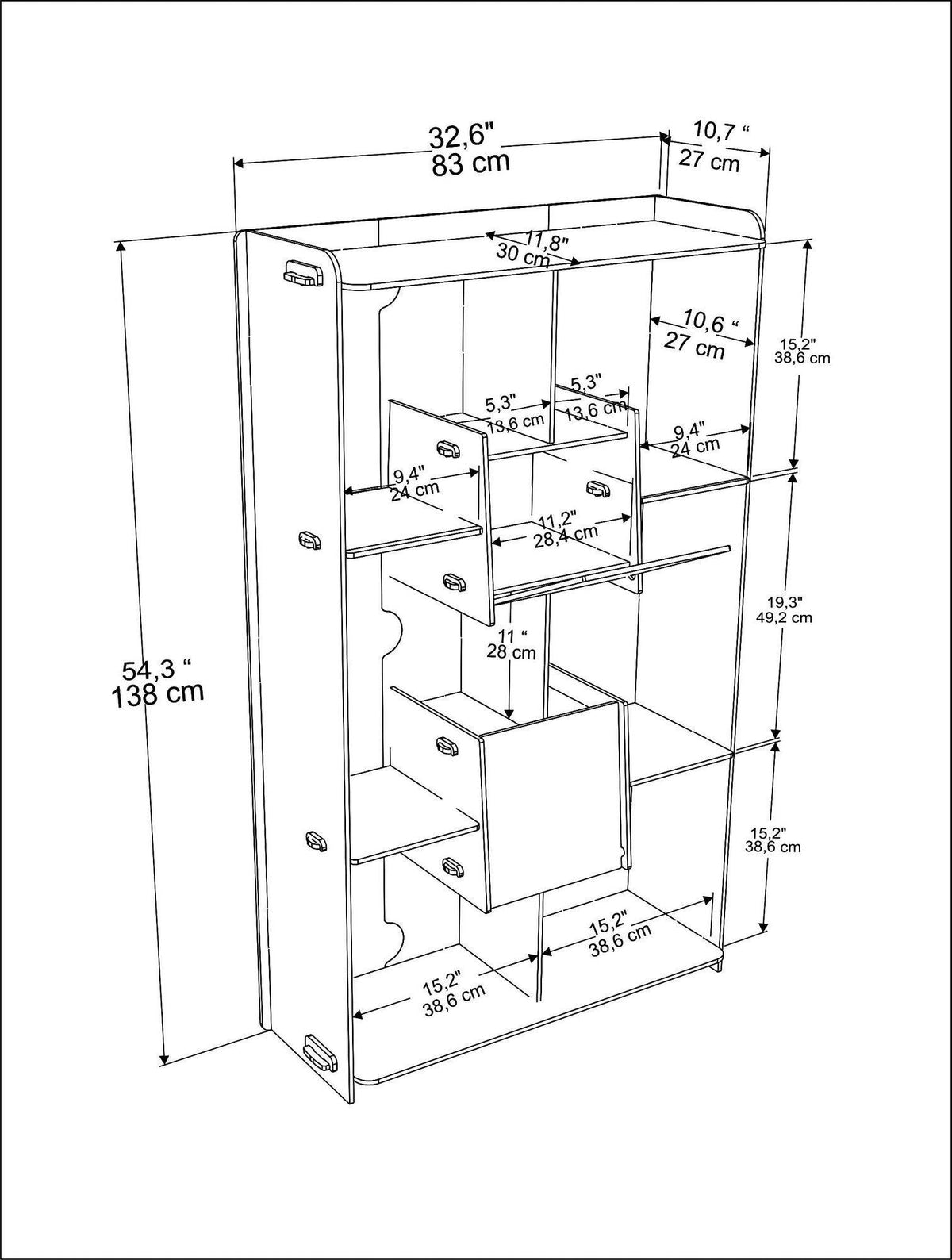 Biblioteca Anap cu 6 Rafturi si 2 Compartimente, Stejar, 83 X 138 X 27 cm, SKU 875ZNA4646