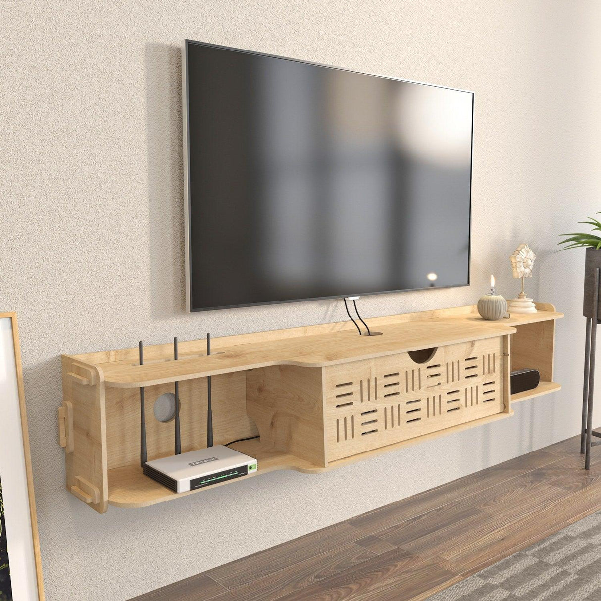 Comoda Tv Pare cu Rafturi si Usa, Stejar, 140 X 25 X 25 Cm