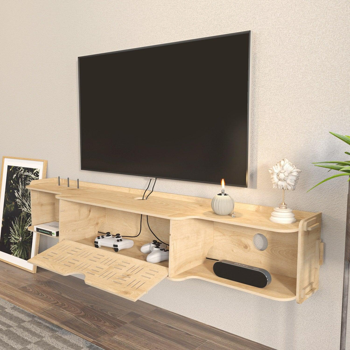 Comoda Tv Pare cu Rafturi si Usa, Stejar, 140 X 25 X 25 Cm