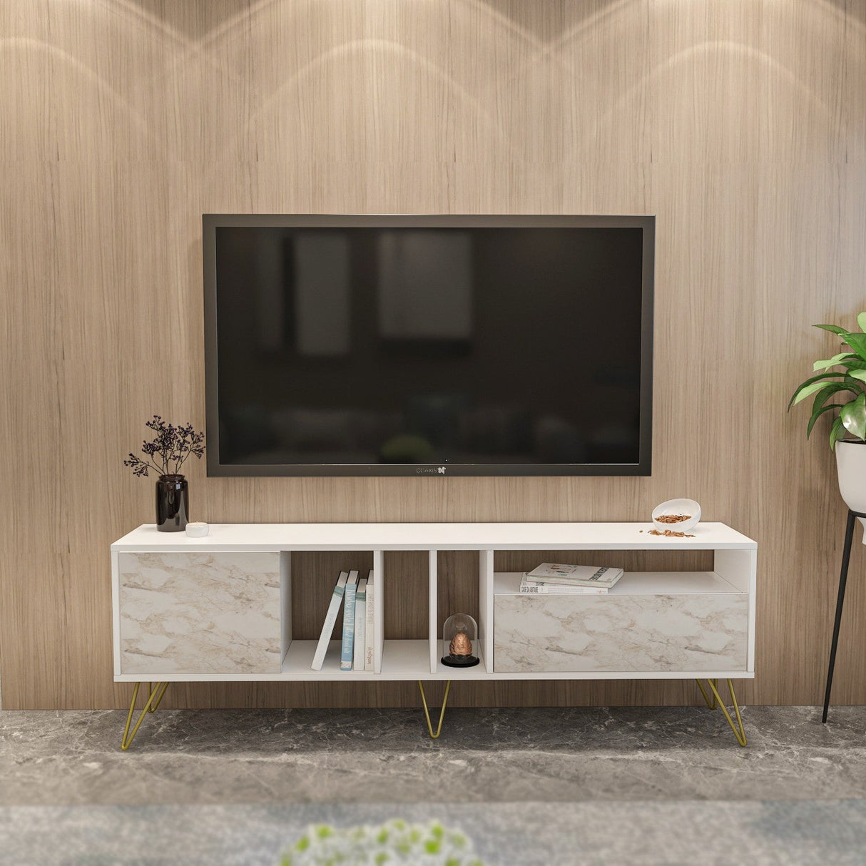Comodă TV Mistico (180), Diverse culori, 180x36x59 cm - Ephesus - Auriu | SKU: 875ZNA5309 | Comodă TV Mistico (180), 180x36x59 cm, varianta Ephesus - Auriu, produs pentru amenajarea locuinței, disponibil online în România la CasaMob