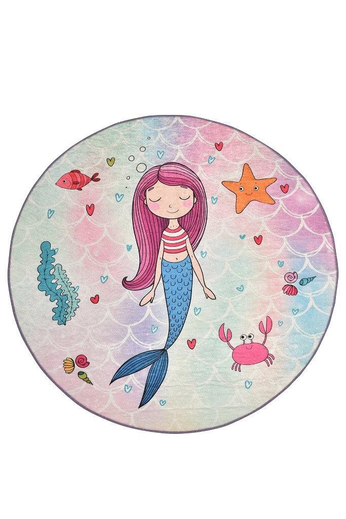 Covor de Copii Rotund Mermaid, Multicolor, 140x140 cm