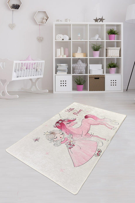 Covor de Copii Little Princess, Roz - Alb, 100x160 cm