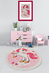 Covor de Copii Rotund Poni, Roz, 140x140 cm