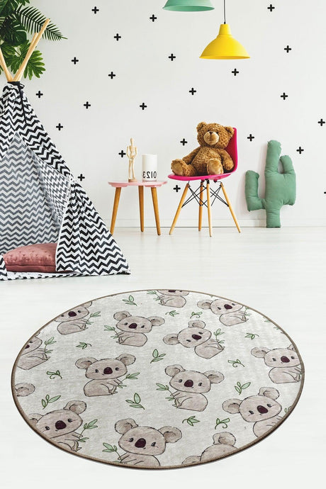 Covor de Copii Rotund Koala, Multicolor, 100x100 cm