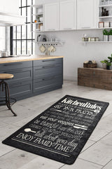 Covor de Bucatarie Kitchen Rules, Lavabil, Antiderepant, Negru, 80x150 cm