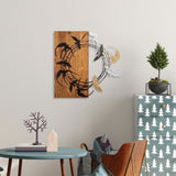 Decorațiune de perete din lemn Spiral Birds 2, Nuc - Negru, 58x58x3 cm