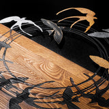 Decorațiune de perete din lemn Spiral Birds 2, Nuc - Negru, 58x58x3 cm