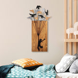 Decorațiune de perete din lemn Flying Boy 2, Nuc - Negru, 45x86x3 cm
