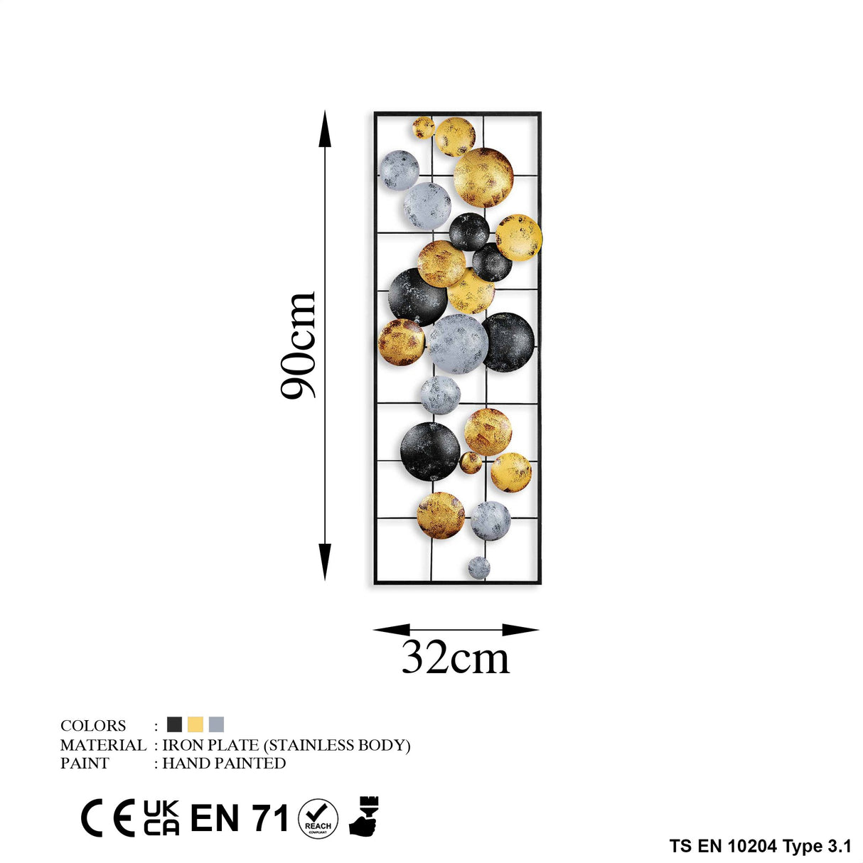 Decorațiune de perete din metal Camber - 7, Multicolor, 32x4x90 cm