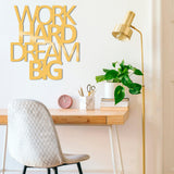 Decoratiune de perete Metal Work Hard Dream Big, 70x1x65 cm - Auriu, SKU 891TNL1105