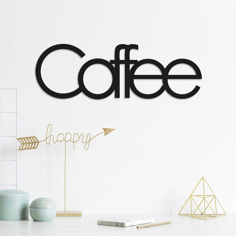Decoratiune de perete Metal wantCoffee, Negru, 17x1x50 cm