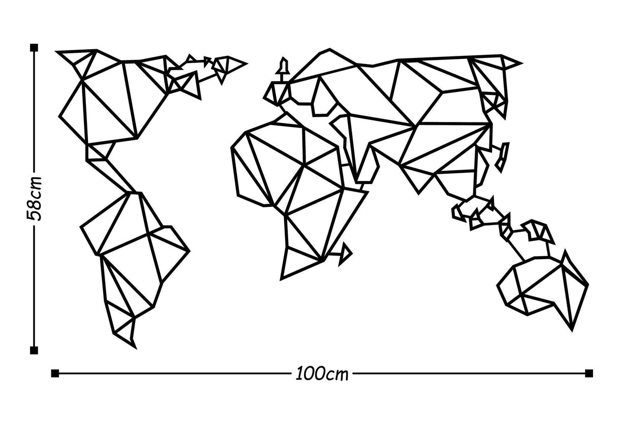 Decoratiune de perete Metal World Map2, Negru, 58x1x100 cm