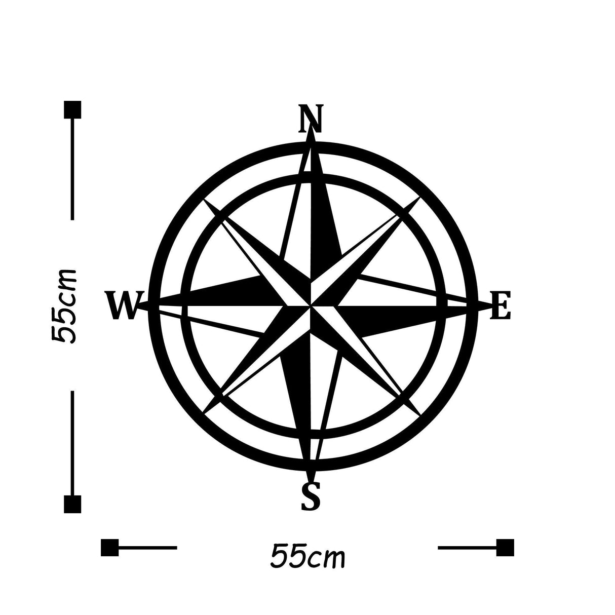 Decoratiune de perete Metal Compass, Negru, 55x1x55 cm