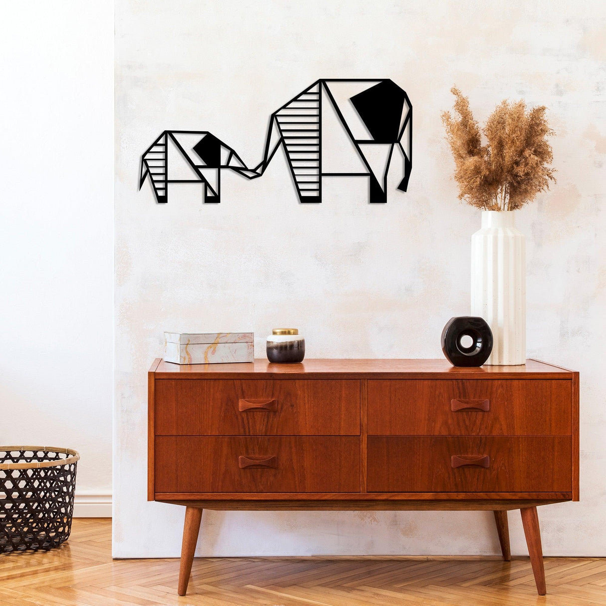 Decoratiune de perete Metal Elephant 3, Negru, 25x1x55 cm