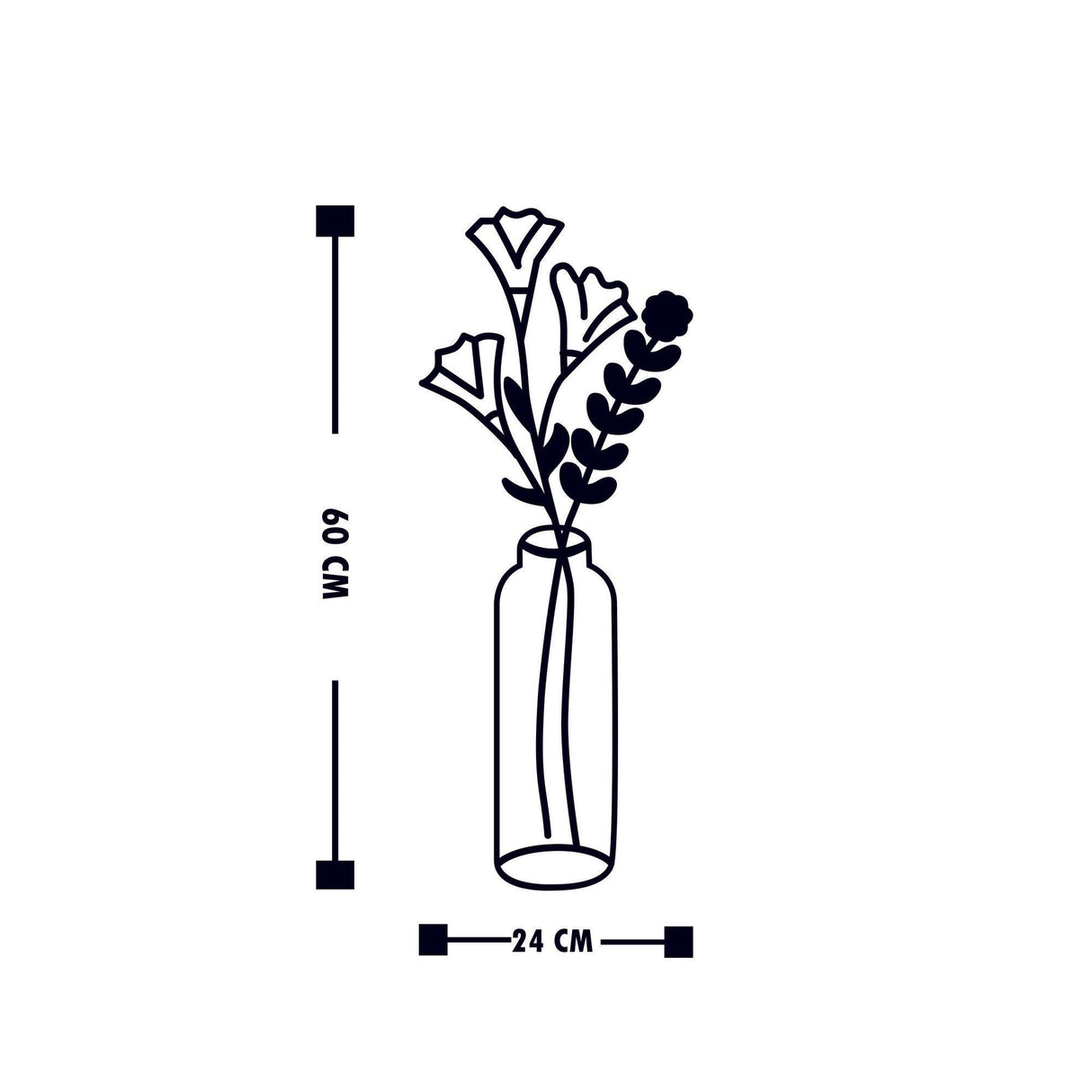 Decoratiune de perete Metal Flower 6, Negru, 60x1x24 cm