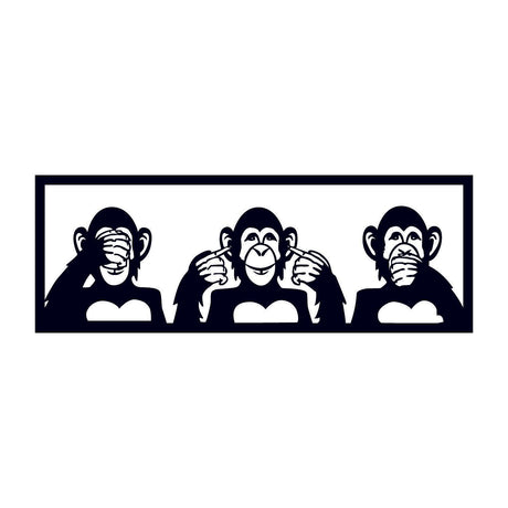 Decoratiune de perete Metal Three Monkeys - M, Negru, 25x1x70 cm