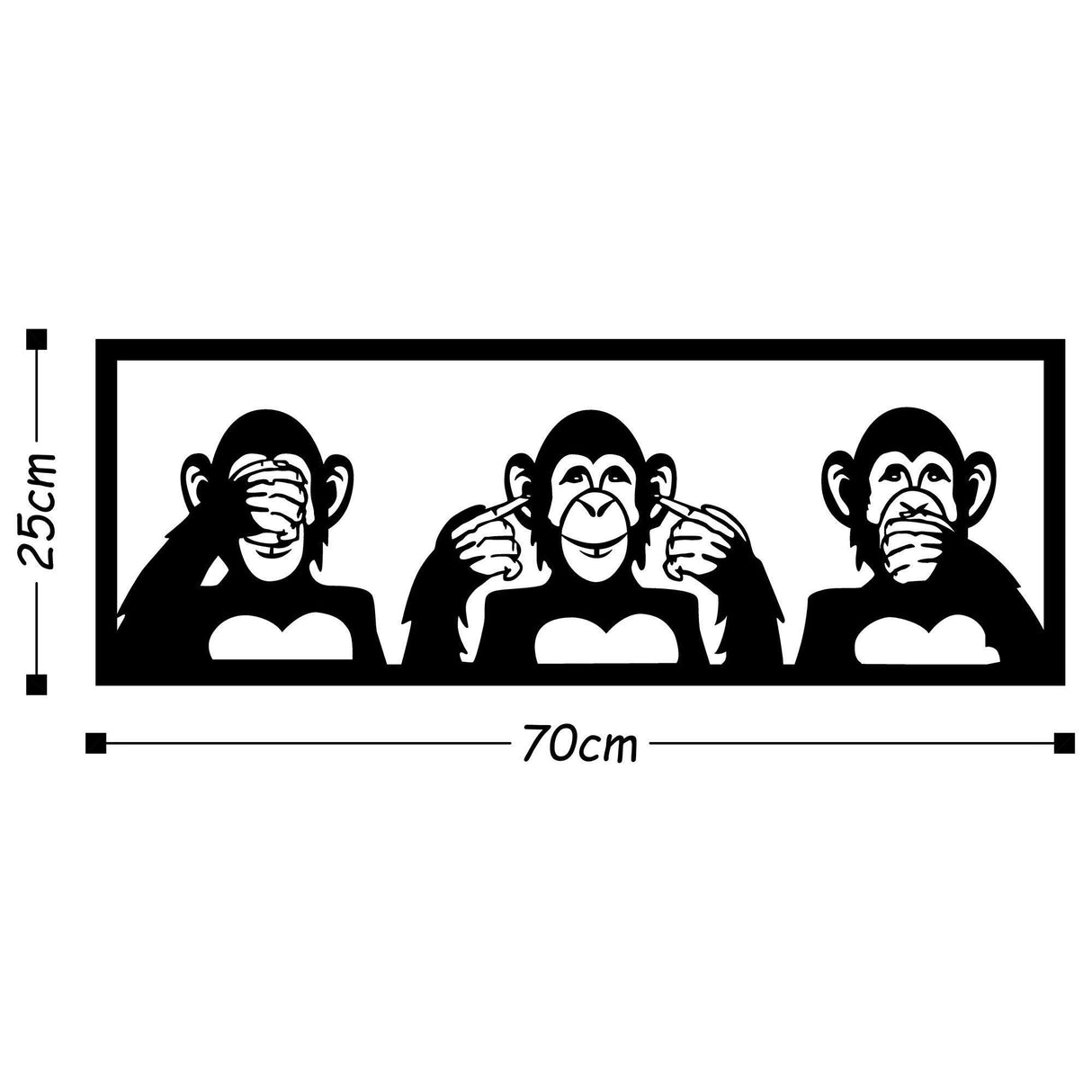 Decoratiune de perete Metal Three Monkeys - M, Negru, 25x1x70 cm