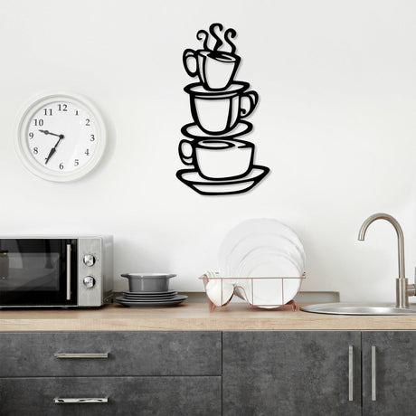 Decoratiune de perete Metal Coffee, Negru, 75x1x40 cm
