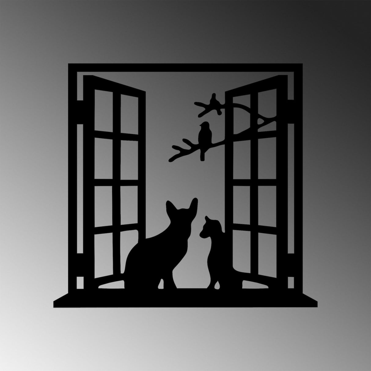 Decoratiune de perete Metal Cat In The Window, Negru, 0x92x100 cm