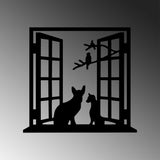 Decoratiune de perete Metal Cat In The Window, Negru, 0x92x100 cm