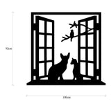 Decoratiune de perete Metal Cat In The Window, Negru, 0x92x100 cm