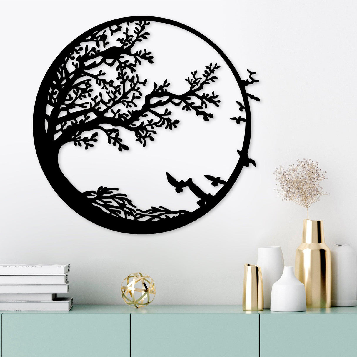 Decoratiune de perete Metal Night, Negru, 2x66x68 cm