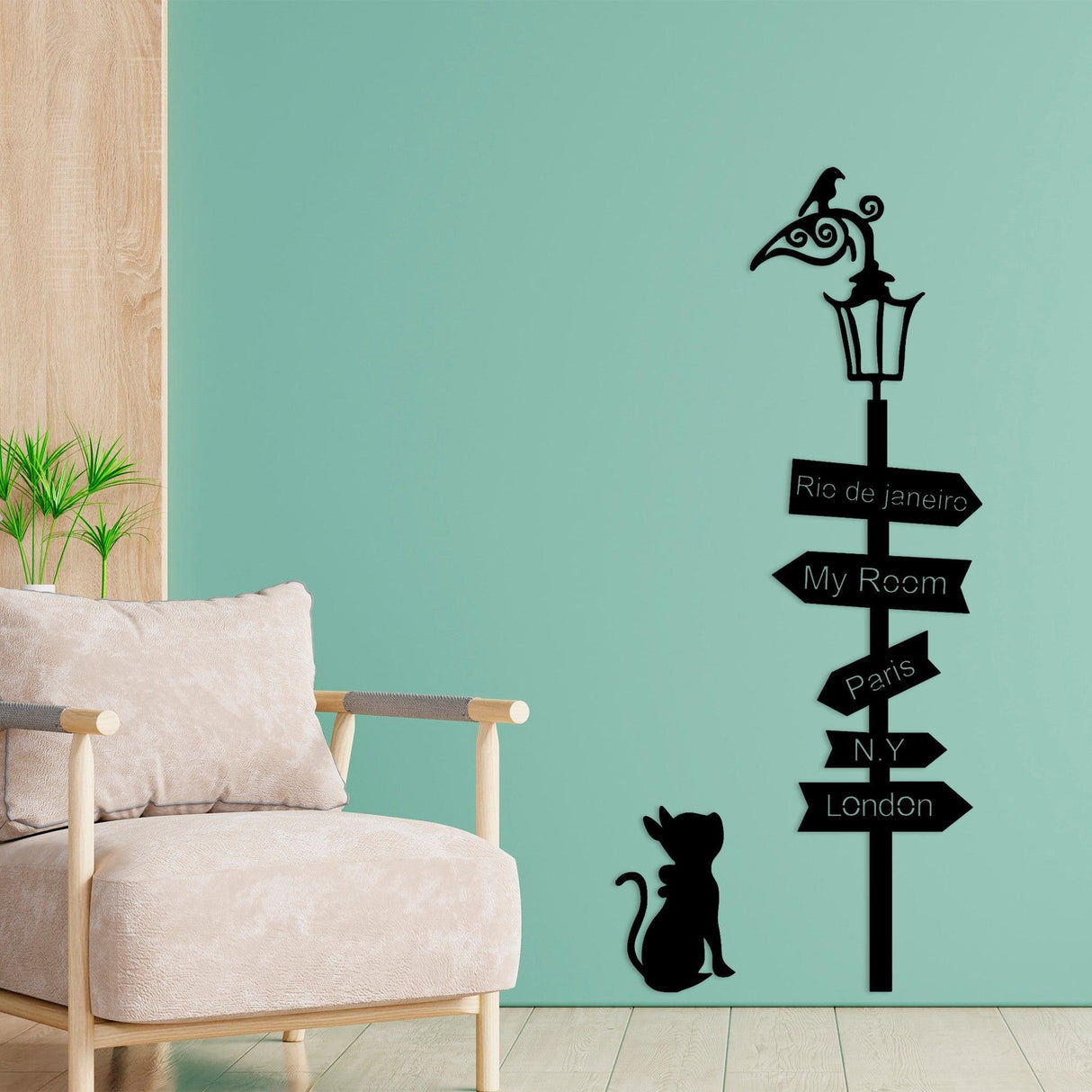 Decoratiune de perete Metal Where To Go ?, Negru, 25x1.5x39 cm