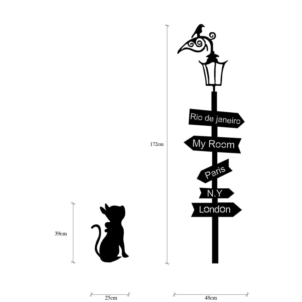 Decoratiune de perete Metal Where To Go ?, Negru, 25x1.5x39 cm