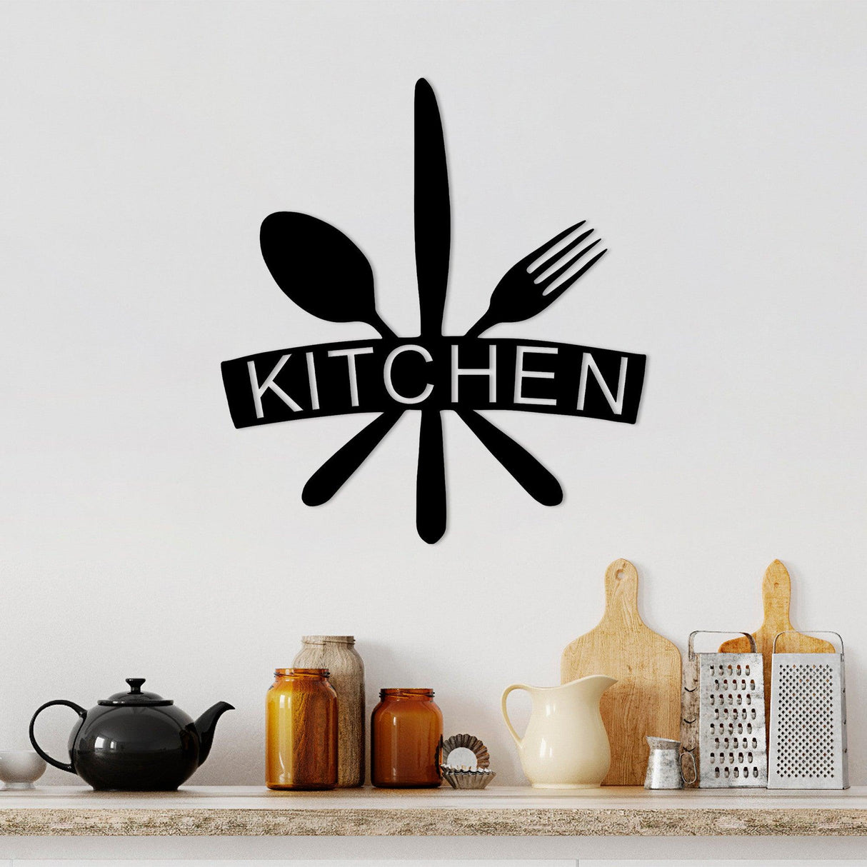 Decoratiune de perete Metal Kitchen, Negru, 2x66x68 cm