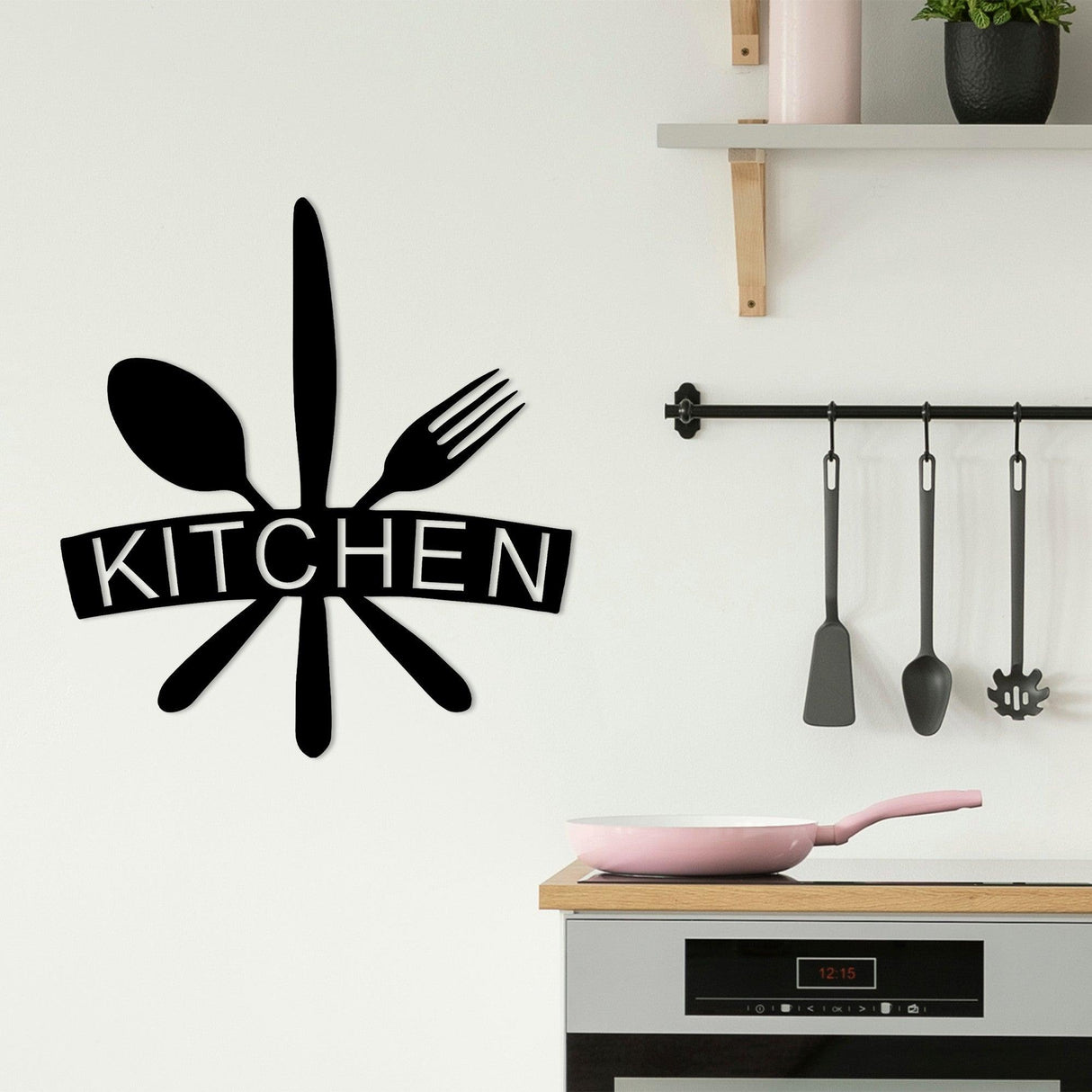 Decoratiune de perete Metal Kitchen, Negru, 2x66x68 cm