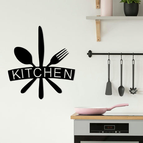 Decoratiune de perete Metal Kitchen, Negru, 2x66x68 cm