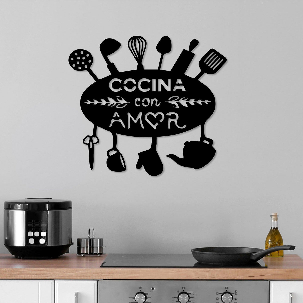 Decoratiune de perete Metal Cocina Con Amor, Negru, 2x43x49 cm