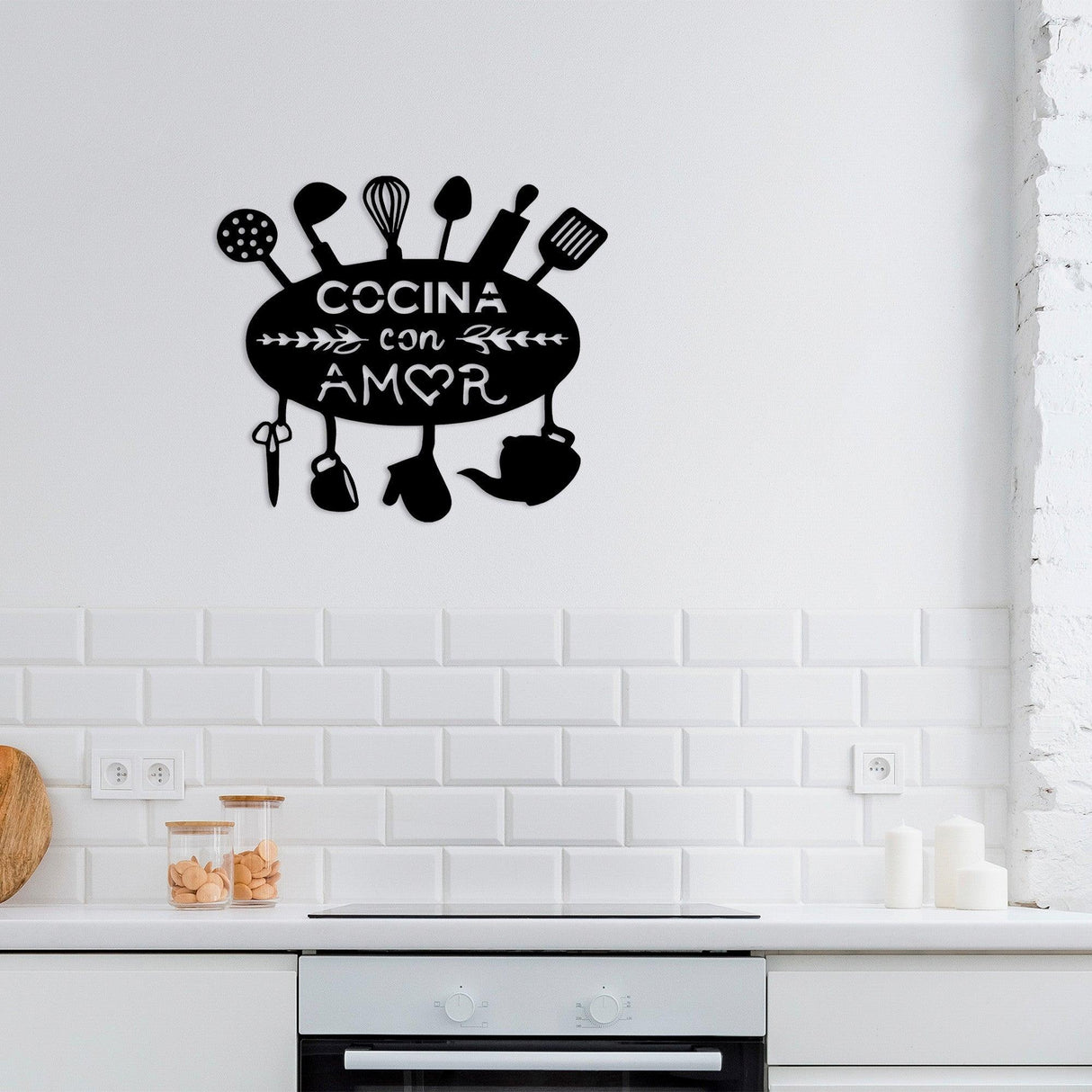 Decoratiune de perete Metal Cocina Con Amor, Negru, 2x43x49 cm