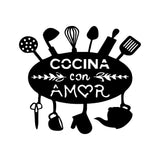 Decoratiune de perete Metal Cocina Con Amor, Negru, 2x43x49 cm