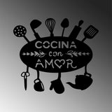 Decoratiune de perete Metal Cocina Con Amor, Negru, 2x43x49 cm